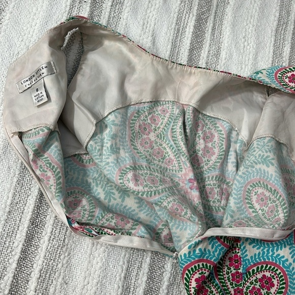 London Style Womens Printed Dress Mini Sleeveless Back Zipper Cotton Blue Pink - Picture 6 of 9